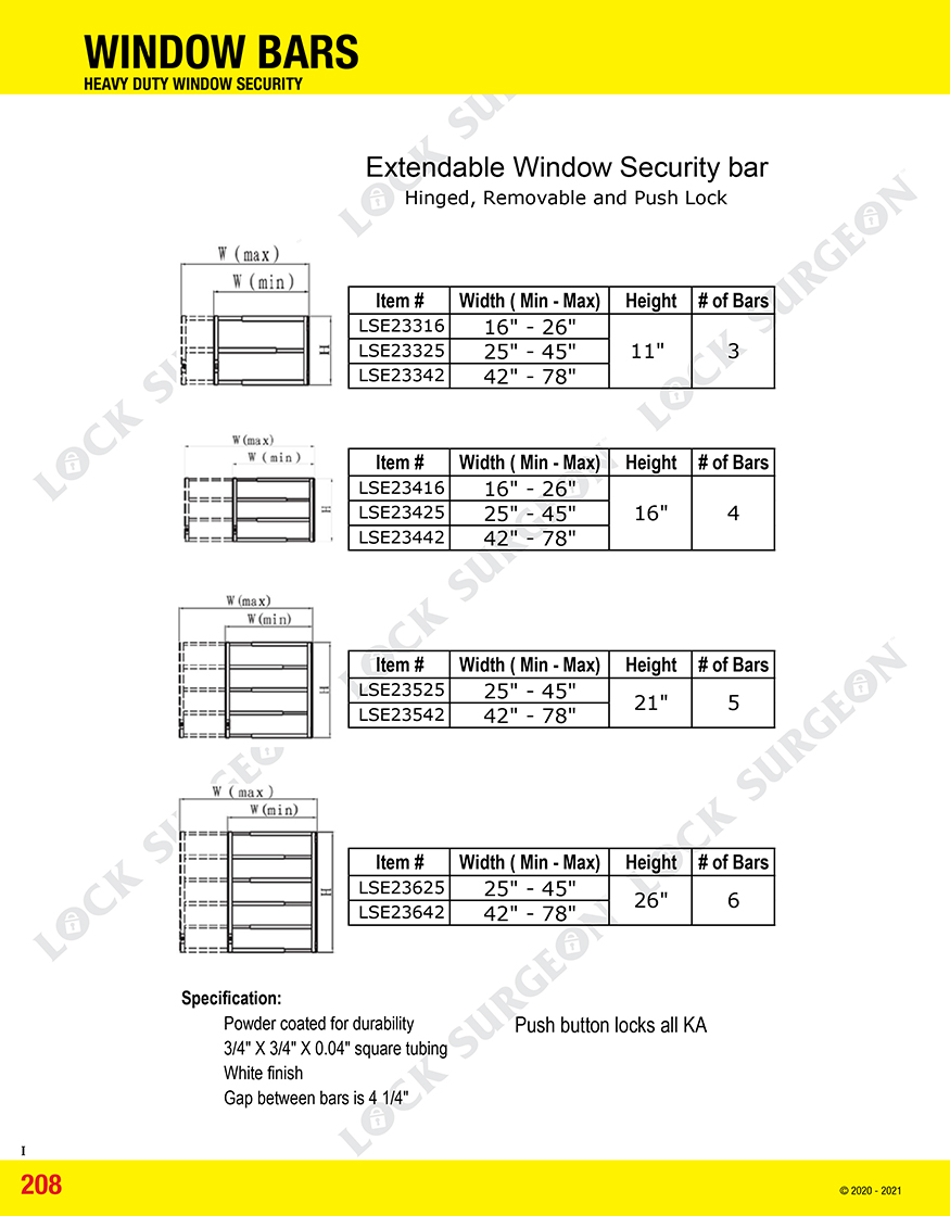 Window Bars Extendable Window Security Bars Hinged Removable and Push Locks